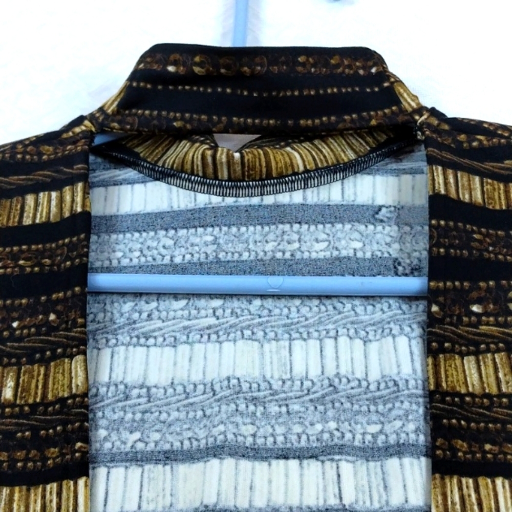 Victoria Secret  Sport Body Con Dress Open Deep Scoop Back Gold And Black Medium